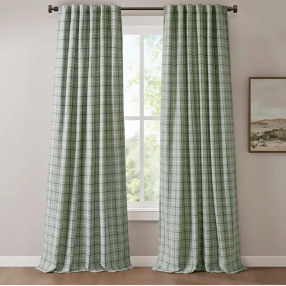 Green plaid curtain panel
